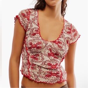 Free People Floral Mesh Crop Top